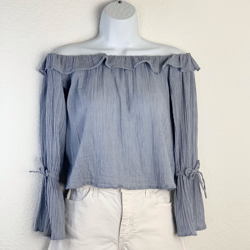 Club Monaco Blue Off The Shoulder Ruffle Top Sz 00